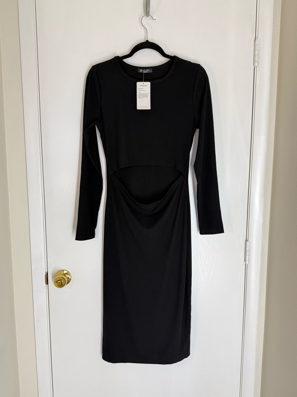 Black Long-Sleeve Cutout Midi Dress - Women Prettygarden Black Ribbed Midi dress